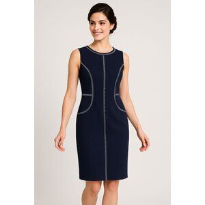 Monique Lhullier Navy Blue Cocktail Sheath Dress size 8 Beaded Formal Evening